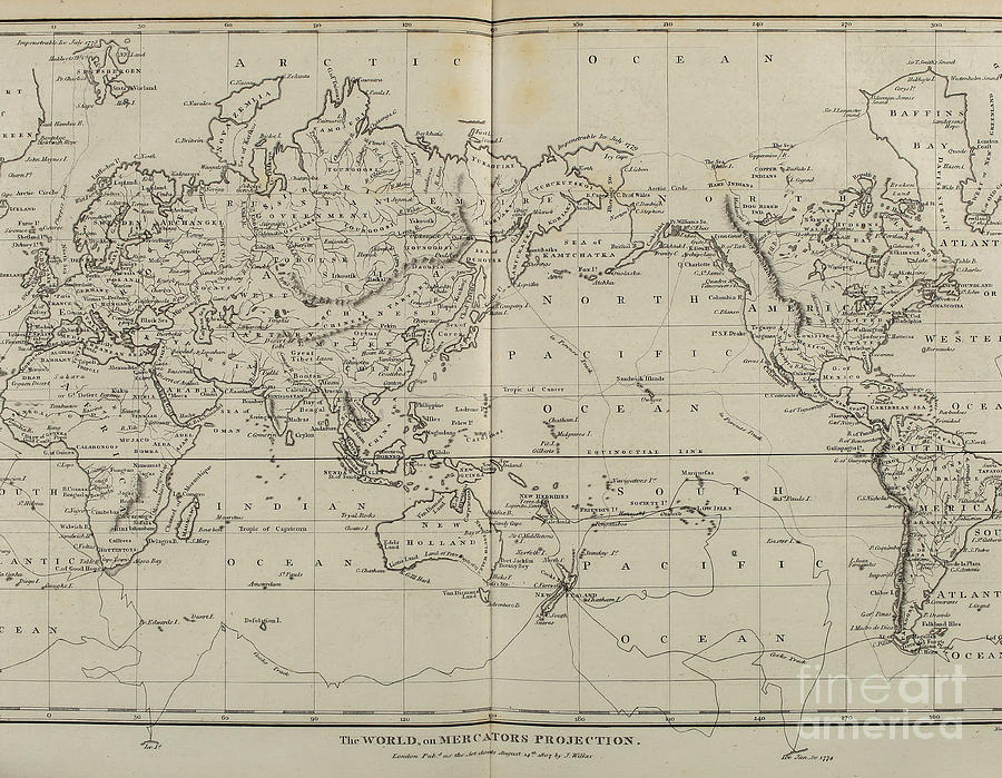 The world on Mercator Projection l3 Drawing by Historic illustrations ...