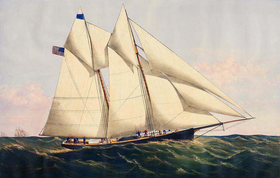 The Yacht Henrietta modeled by Mr Wm Booker NY Built by Mr Henry Steers Greenpoint LI by Charles Par Painting by Les Classics