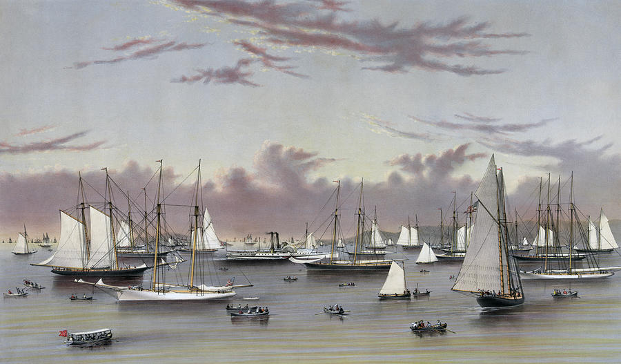 The Yacht Squadron At Newport Circa 1872 Painting by War Is Hell Store