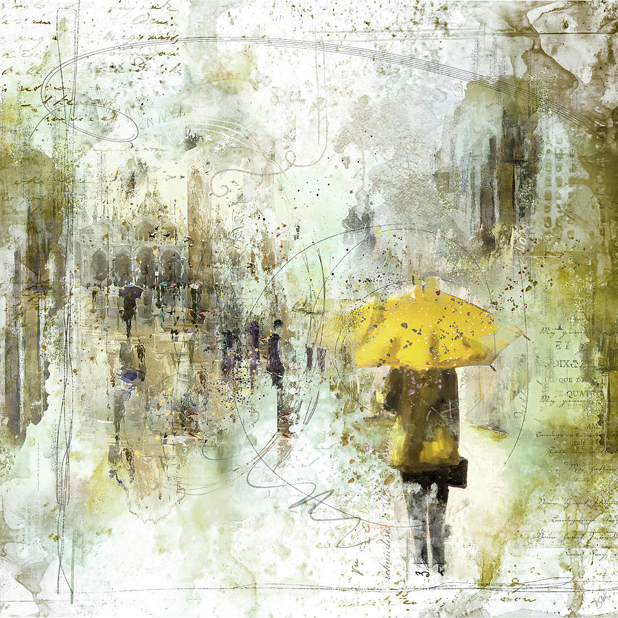 The Yellow Umbrella Digital Art by Barbara Mierau-Klein