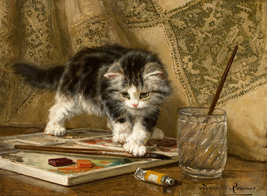 The Young Artist Painting by Henriette Ronner-Knip
