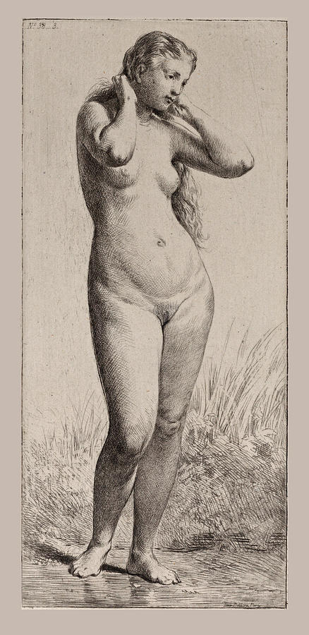 The Young Bather Drawing by Charles-Emile Jacque