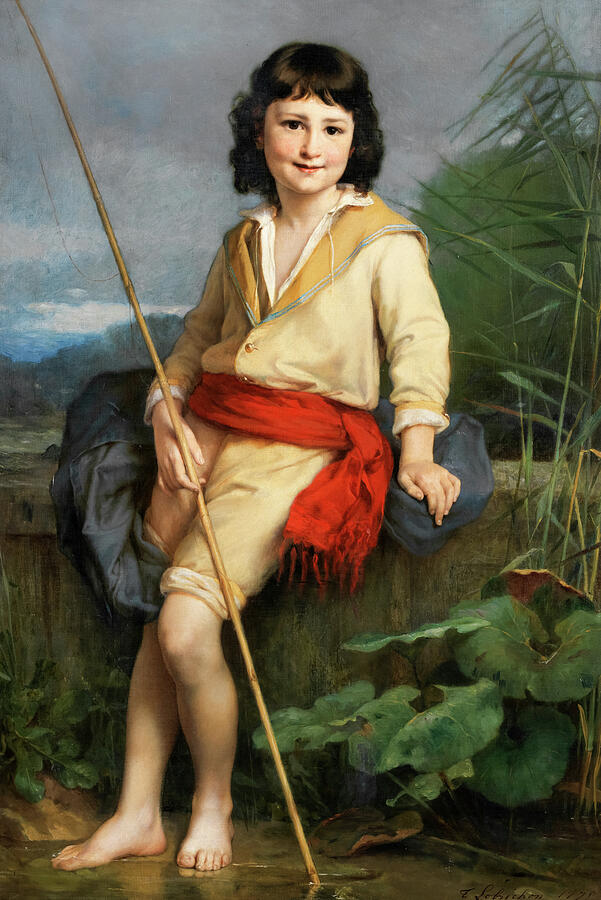 Bass Painting - The Young Fisherman, 1835 by Timoleon Marie Lobrichon