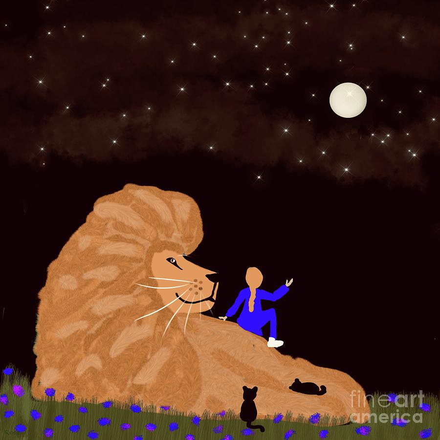 The young girl and the lion illustration  Digital Art by Elaine Hayward