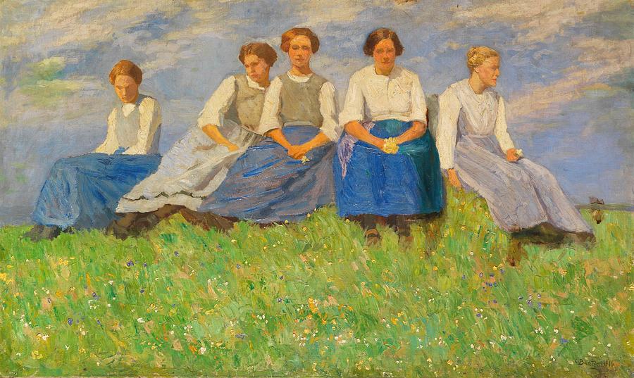 Berthe Morisot Drawing - The Young Girls Study  art by Carl Bantzer German