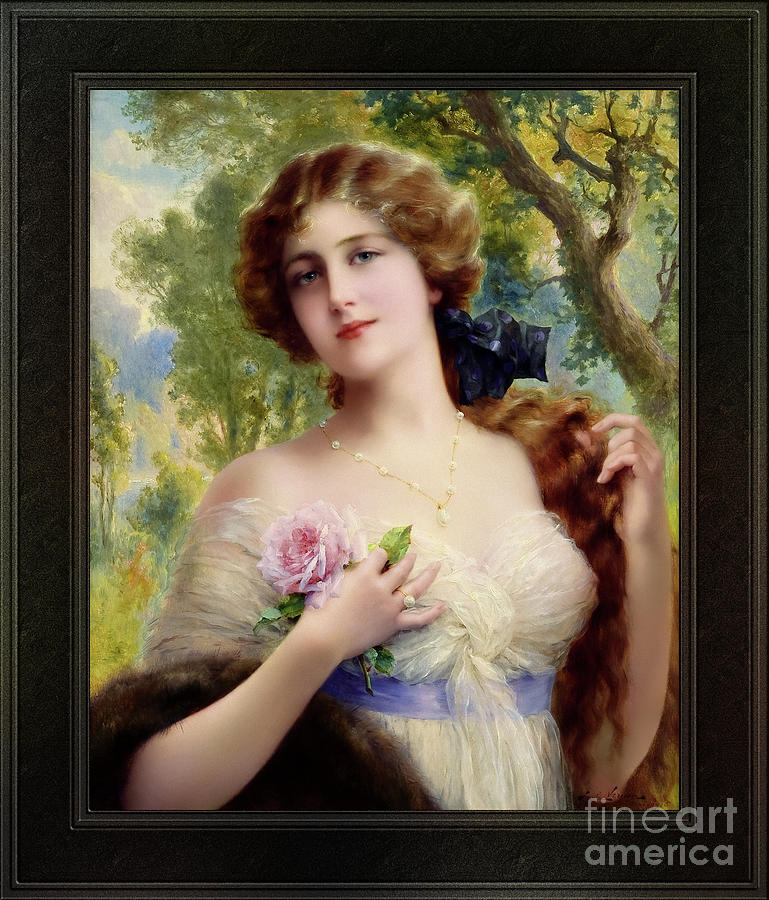 The Young Lady With A Rose by Emile Vernon Vintage Art Xzendor7 Old Masters Reproductions Painting by Rolando Burbon