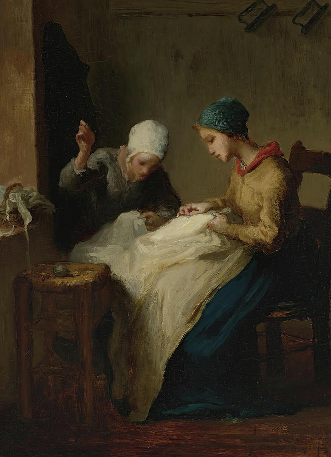 The Young Seamstresses Painting by Jean-Francois Millet
