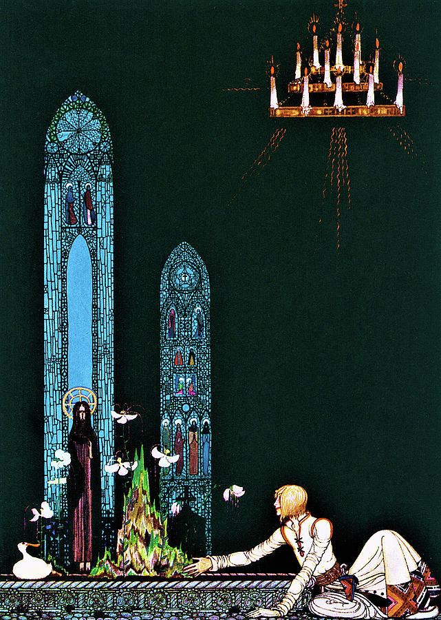 The youngest prince who reaches the church where the heart of the giant is hidden Painting by Kay Nielsen