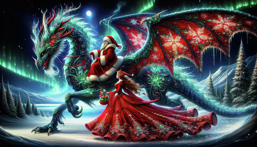Santa Claus Digital Art - The Yuletide Dragon Ride by Bill and Linda Tiepelman