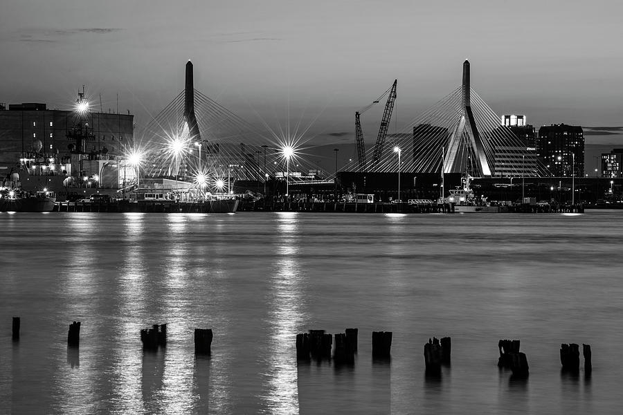 The Zakim Bridge from LoPresti Park East Boston MA Black and White Photograph by Toby McGuire