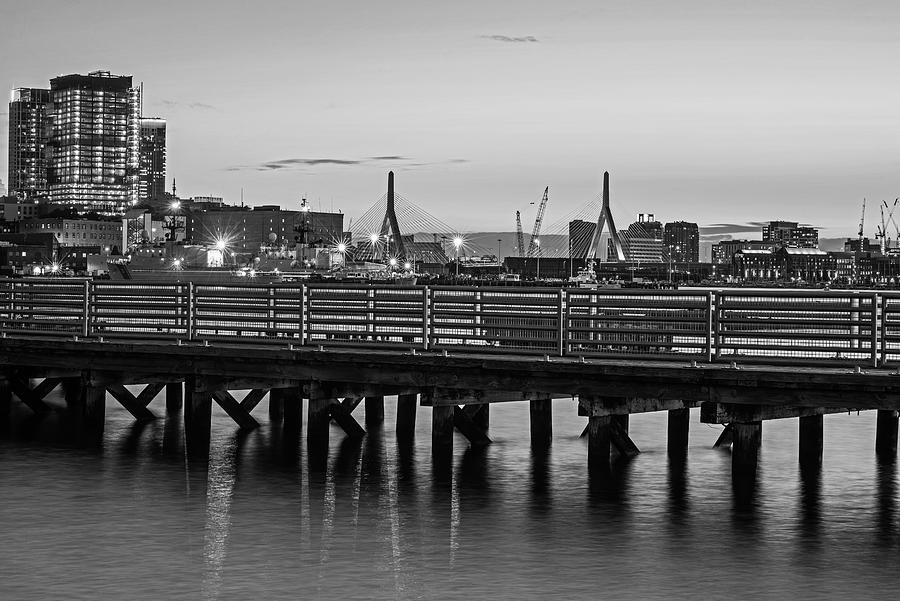 The Zakim Bridge from LoPresti Park East Boston MA Pier Black and White Photograph by Toby McGuire