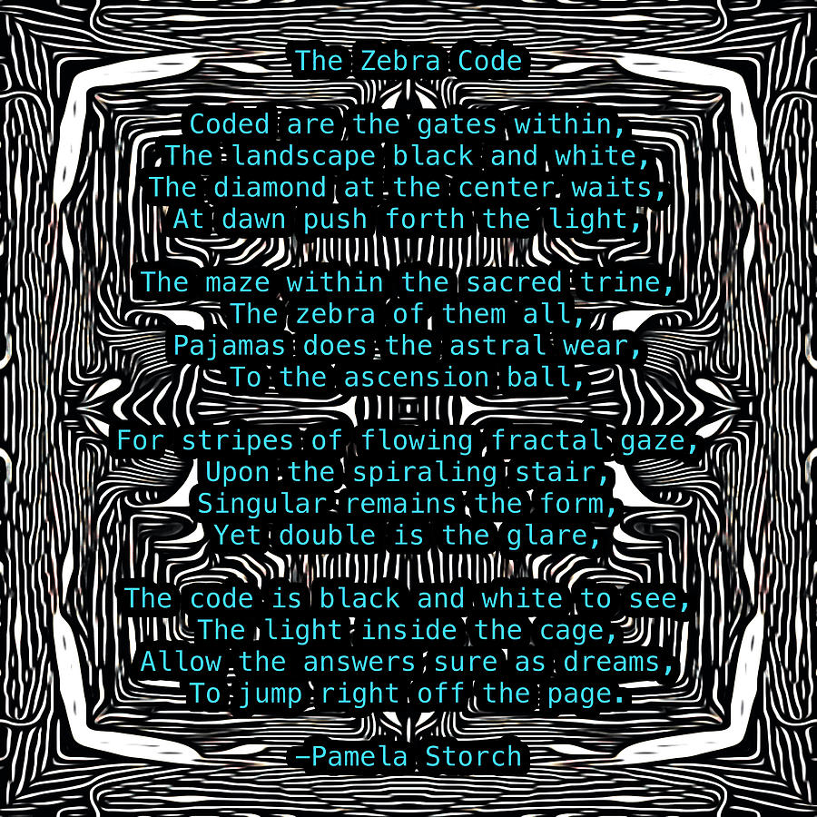 Black And White Digital Art - The Zebra Code Poem by Pamela Storch