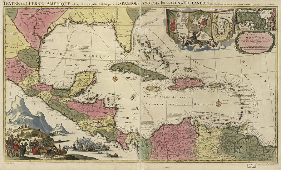 Map Drawing - Theatre or War Mexican Archipelago and the Caribbean 1757 by Vintage Maps