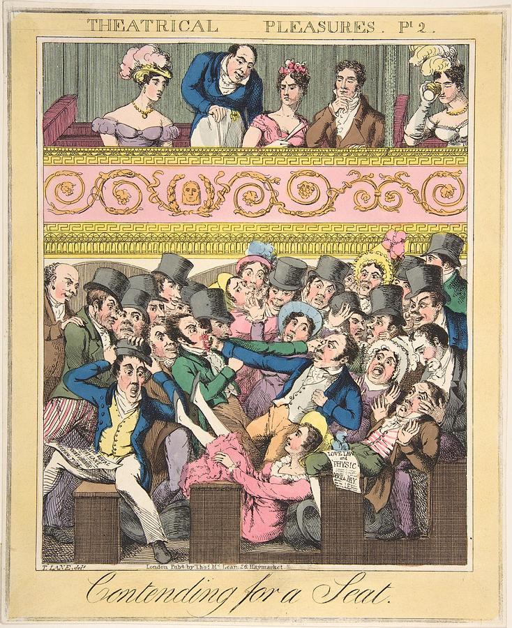 Theatrical Pleasures, Plate 2. Contending for a Seat Drawing by Theodore Lane