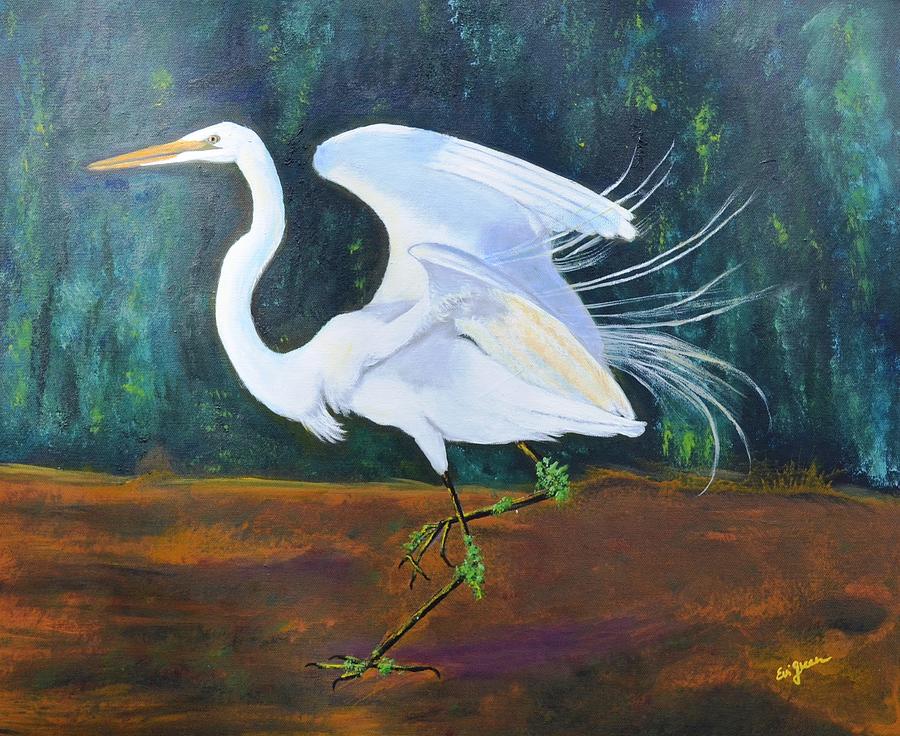 The Great White Heron Painting by Evi Green