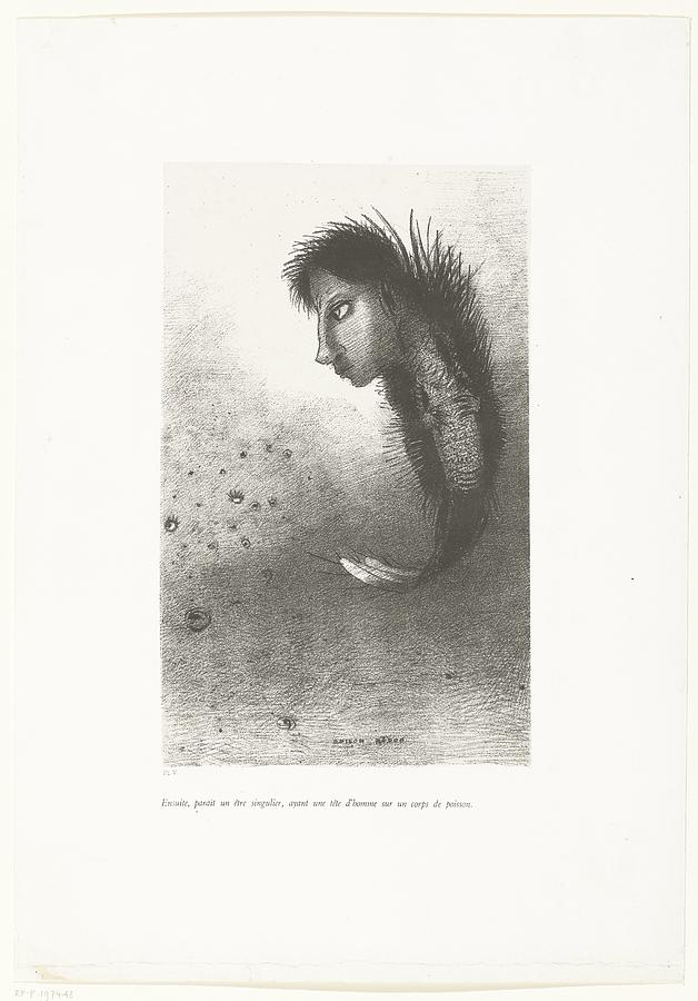 Then appeared a strange creature with a head of a human and a body of a fish, Odilon Redon, 1888 Painting by MotionAge Designs