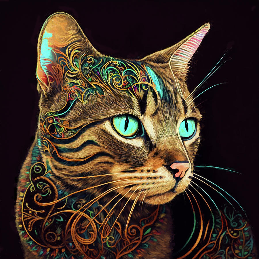 Theo the Tabby Cat Digital Art by Peggy Collins
