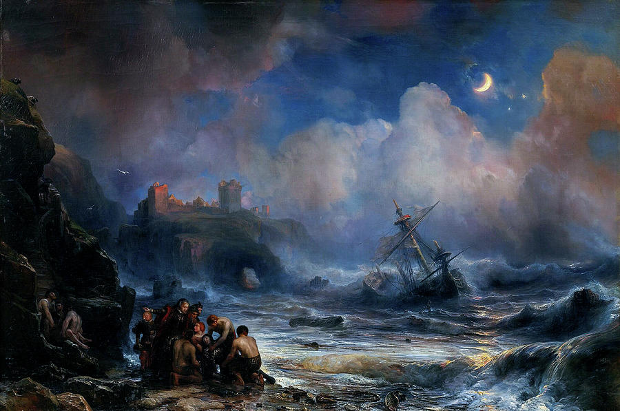 Theodore Gudin  1802 1880 Shipwreck Sinking One Of The Spanish Armada Vessels On The Coast Painting