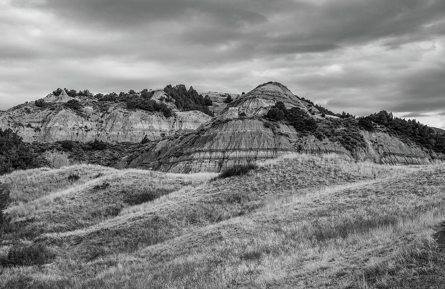 Theodore Roosevelt National Park Badlands Black And White Photograph by Dan Sproul