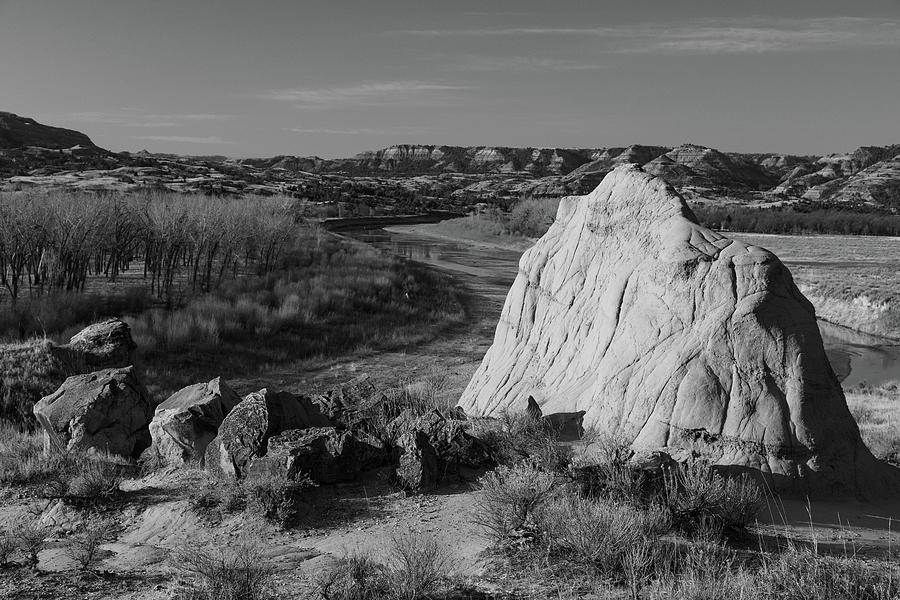 Theodore Roosevelt National Park in North Dakota in black and white Photograph by Eldon McGraw