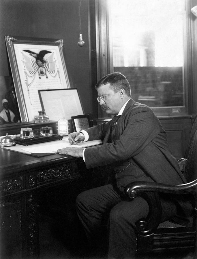 Theodore Roosevelt Signing Thanksgiving Proclamation Act - 1902 Photograph by War Is Hell Store