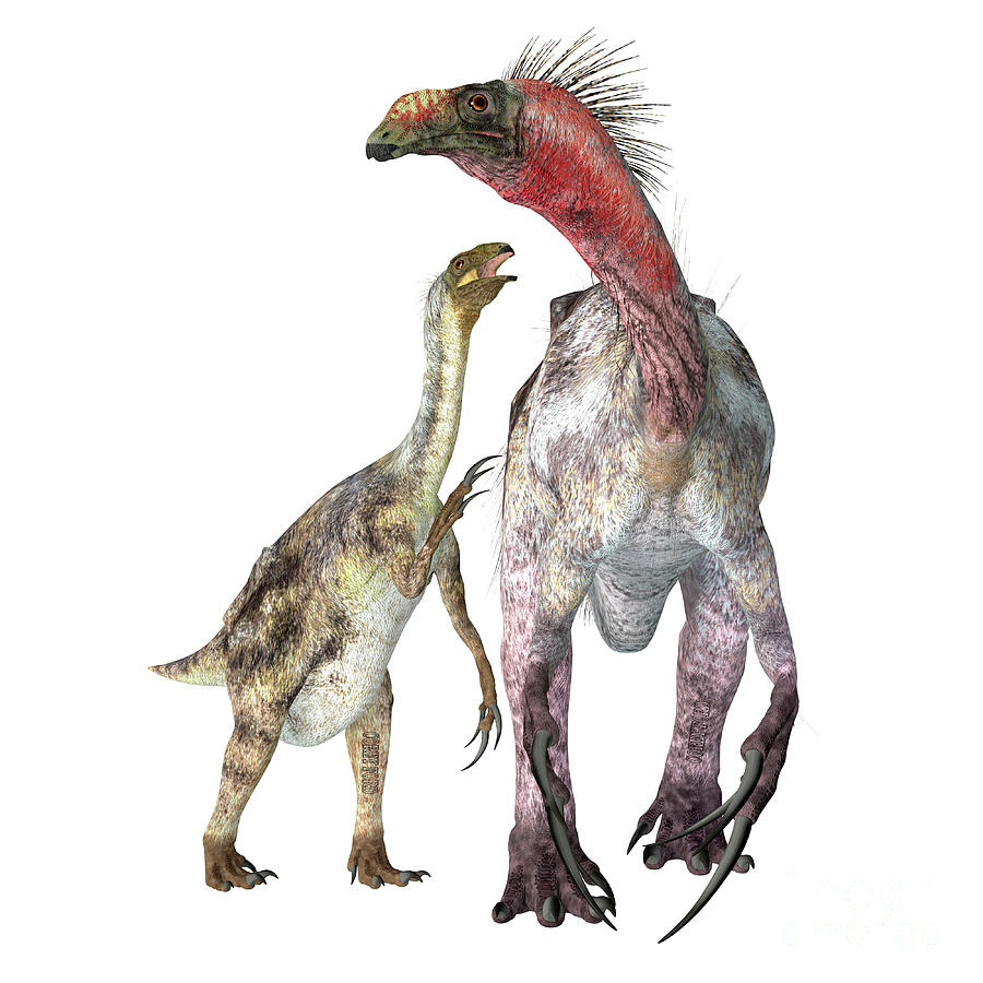 Therizinosaurus Dinosaur with Juvenile Digital Art by Corey Ford