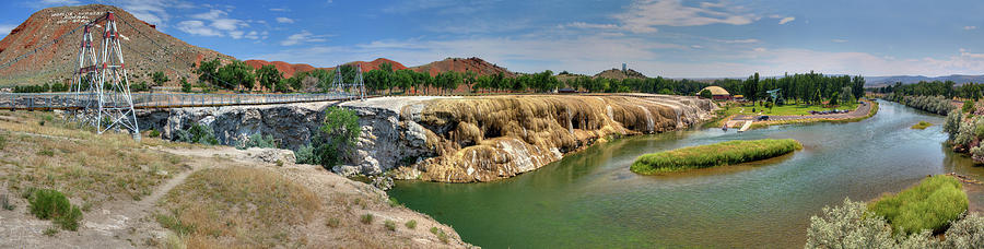 Thermopolis Wyoming - high resolution wide panorama of Roundtop Mountain, river and town Photograph by Peter Herman