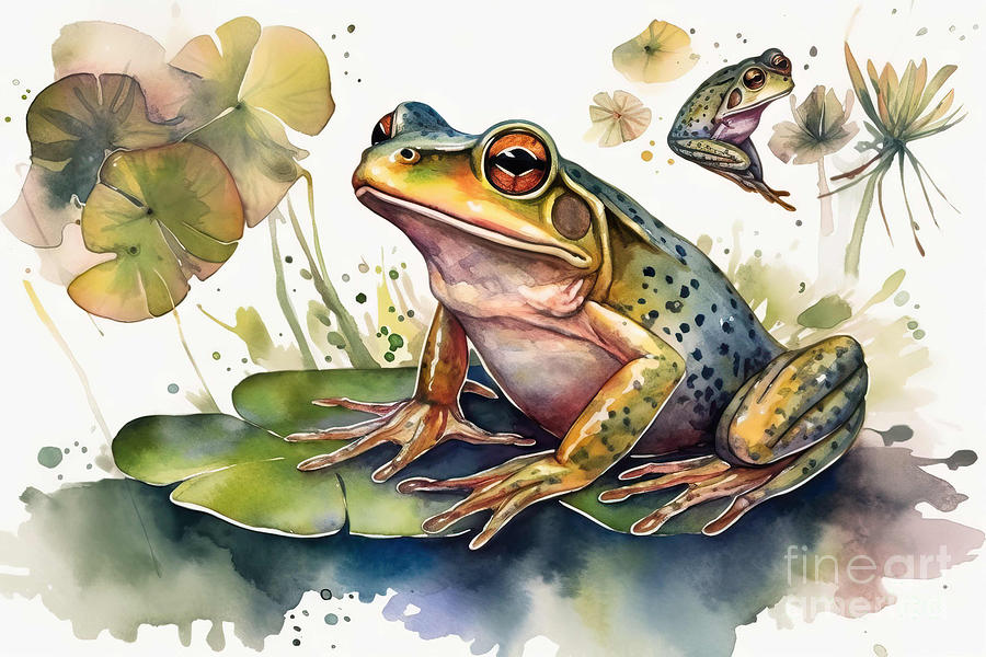 Nature Painting - These watercolor vector designs of frogs and their ponds are the by N Akkash