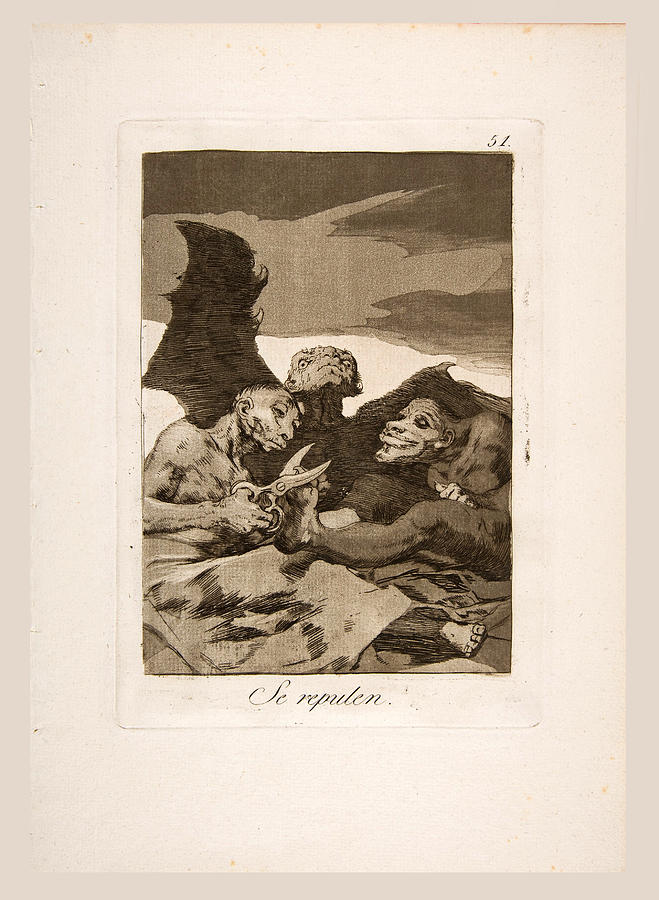 They spruce themselves up Drawing by Francisco Goya