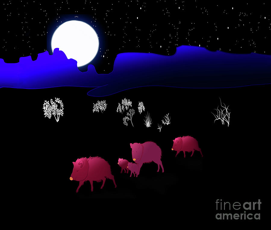 Pig Painting - They Walk By Night by Two Hivelys