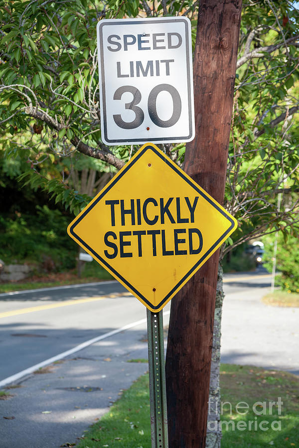 Thickly Settled road sign in Sandwich, Massachusetts on Cape Cod