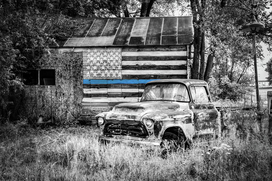 Thin Blue Line Americana - Selective Color Photograph by Gregory Ballos