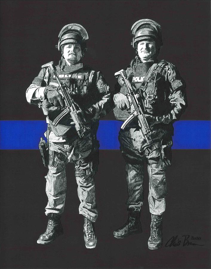 Thin Blue Line Drawing by Chris Brown