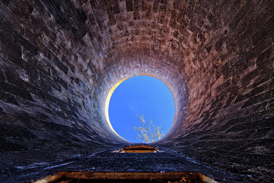 Things are Looking Up - view up through an old silo at abandoned farm site Photograph by Peter Herman