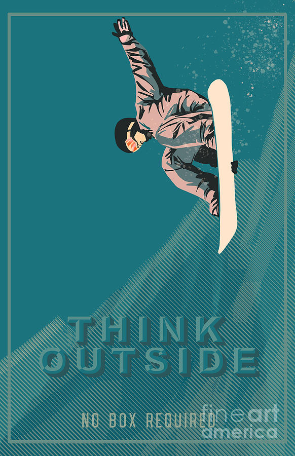 Winter Painting - Think outside the box, snowboard poster by Sassan Filsoof