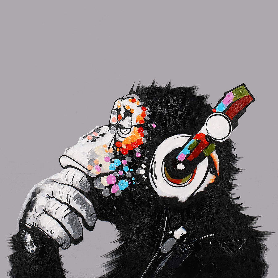 Thinker Chimp DJ Painting by My Banksy