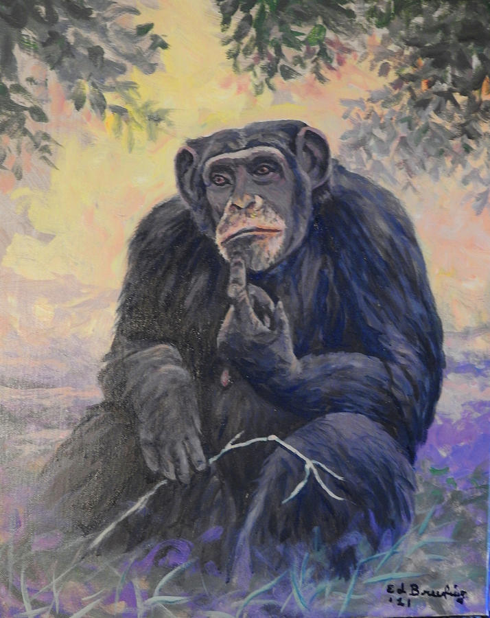 Thinking Chimp Painting by Ed Breeding
