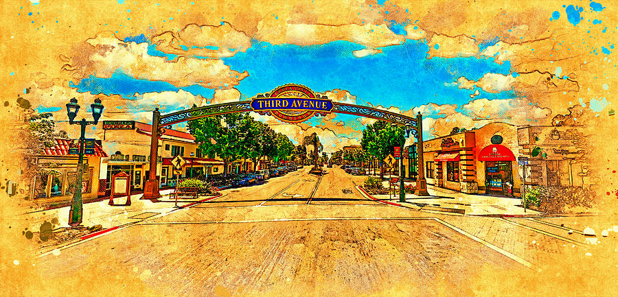 Third Avenue sign in downtown Chula Vista seen from the north Digital Art by Nicko Prints