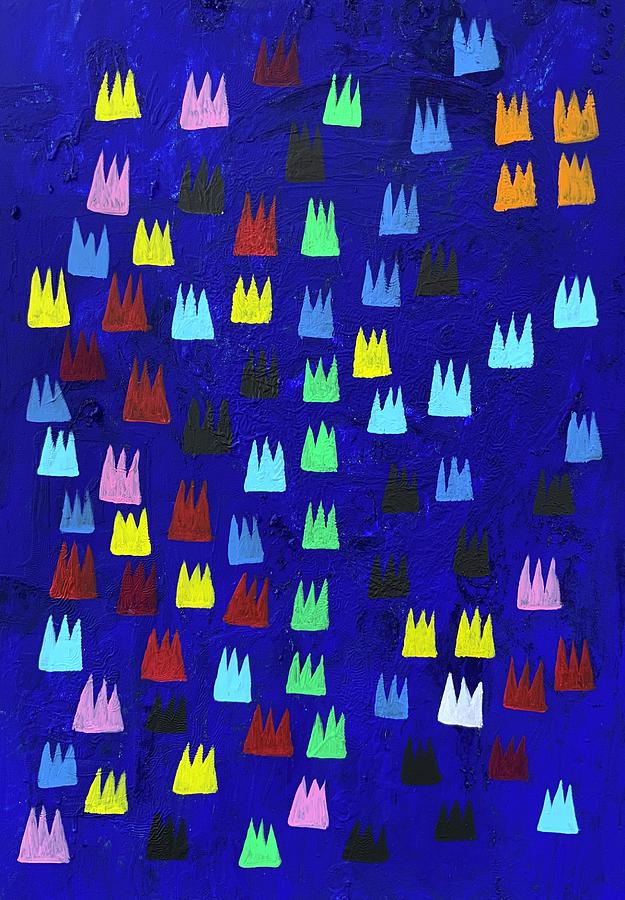 Multicolored Three-pointed Figures Floating On Blue Background Painting by Fabrizio Cassetta