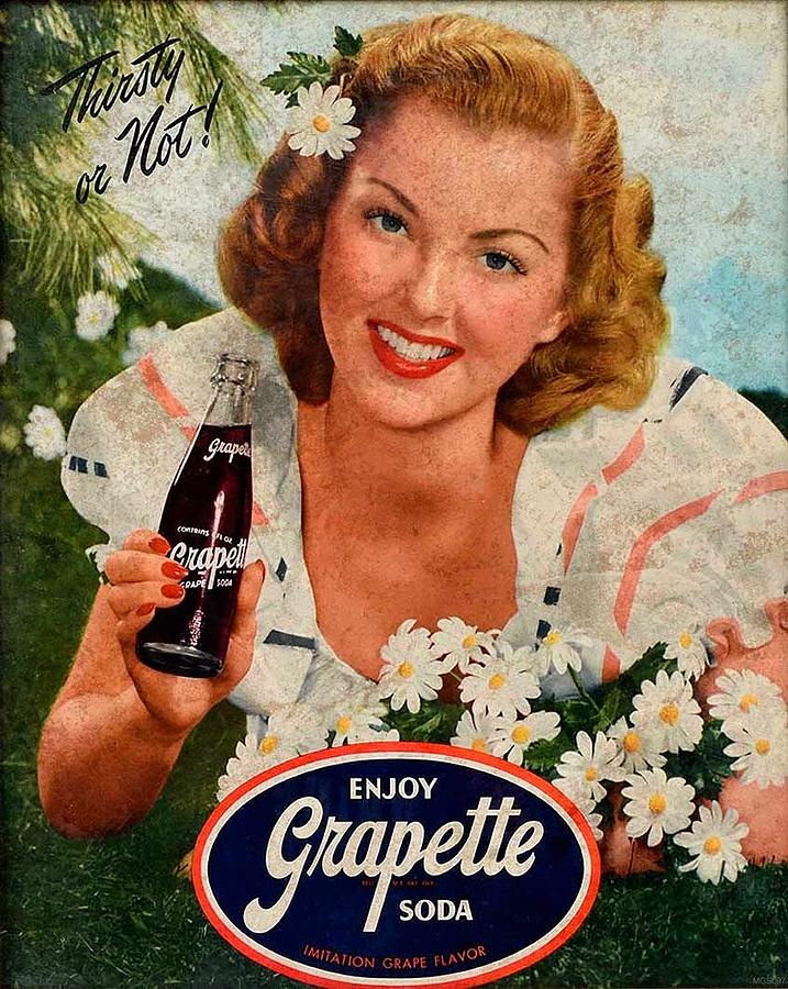 Thirsty or Not Enjoy Grapette Grape Flavored Soda Pop Woman Laying on ...