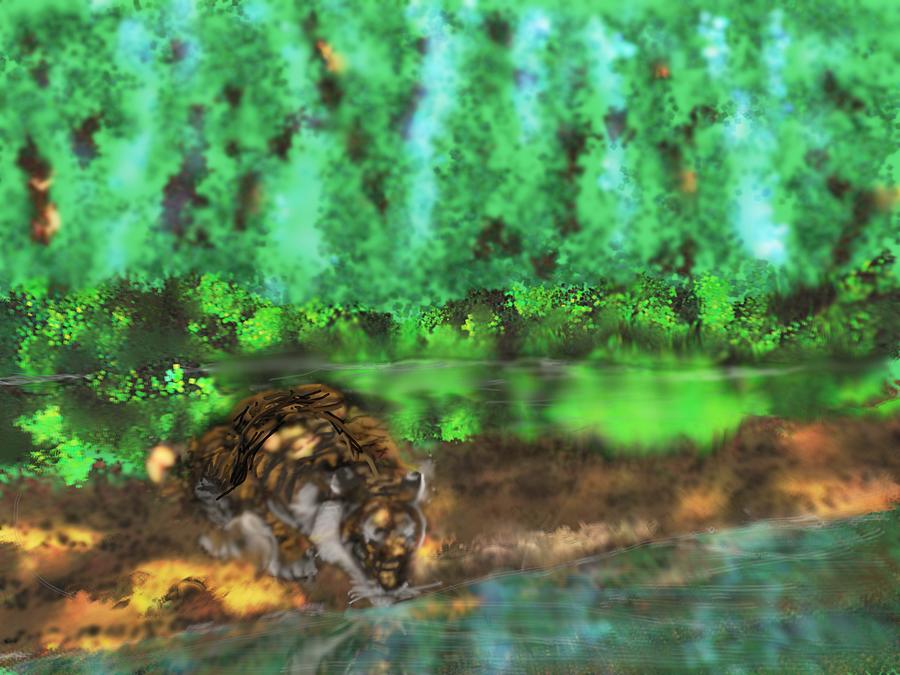 Thirsty Tiger Digital Art by Robert Rearick