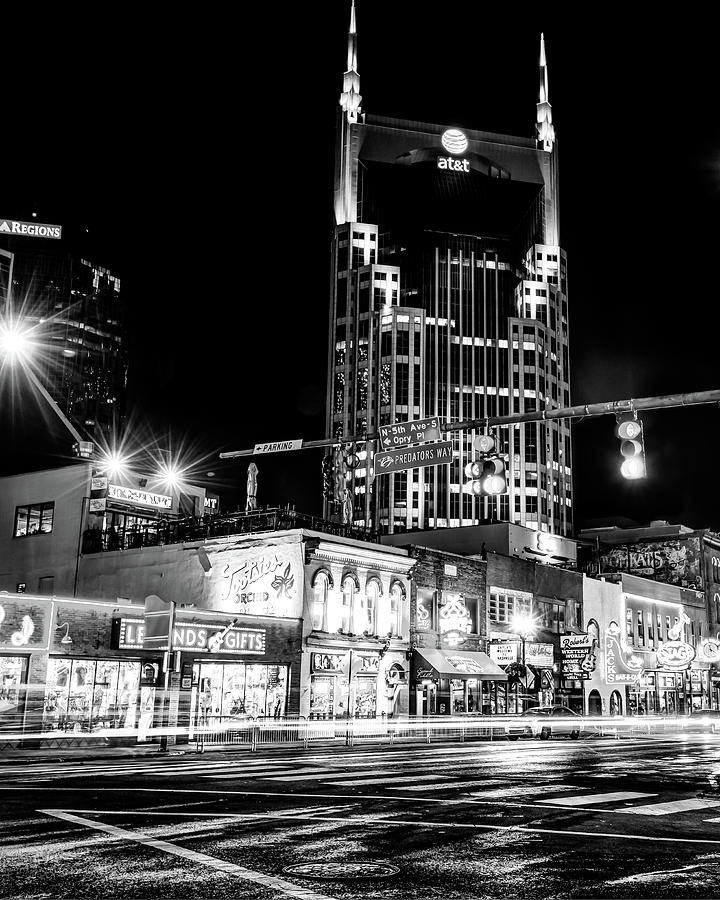 This District in Monochrome - Nashville Lower Broadway Skyline Photograph by Gregory Ballos
