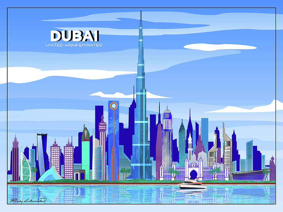 This Dubai City Skyline Watercolor Poster Print Drawing by Greg Edwards ...