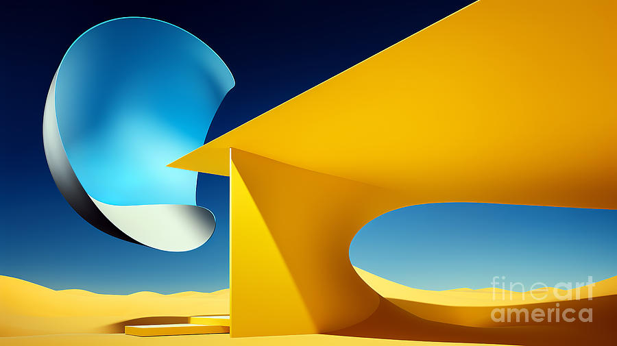 This image is a digital artwork with abstract shapes in bold blue and yellow. Digital Art by Odon Czintos