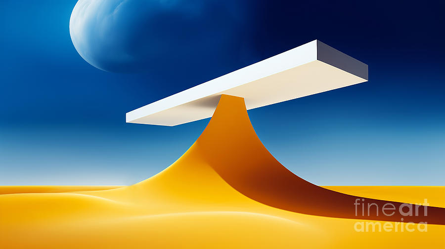 This image is a minimalist digital artwork featuring an abstract landscape. Digital Art by Odon Czintos