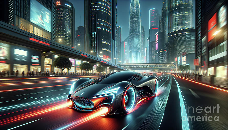 This image showcases a futuristic sports car with a sleek Digital Art by Odon Czintos