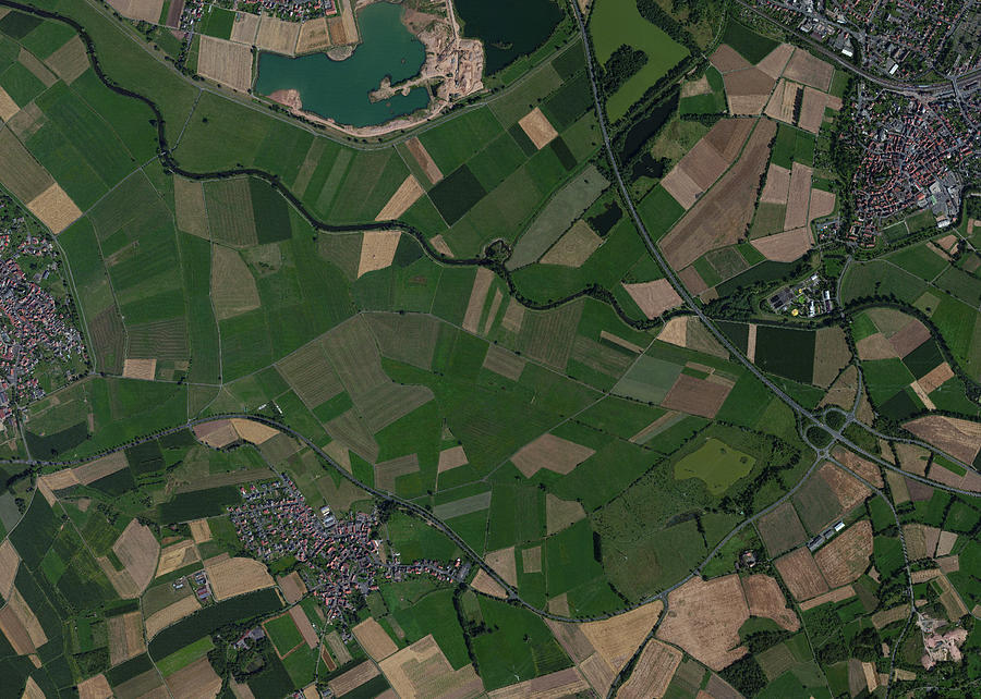 This is a satellite image overview of the Kleinseelheim, Germany area. Photograph by DigitalGlobe/ScapeWare3d