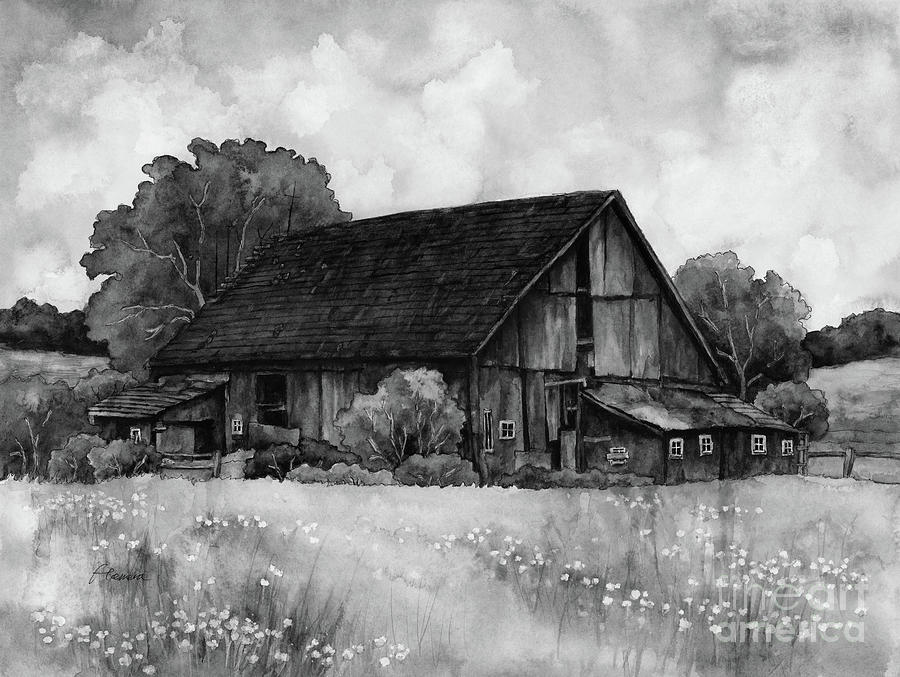 This Old Barn In Black And White Painting