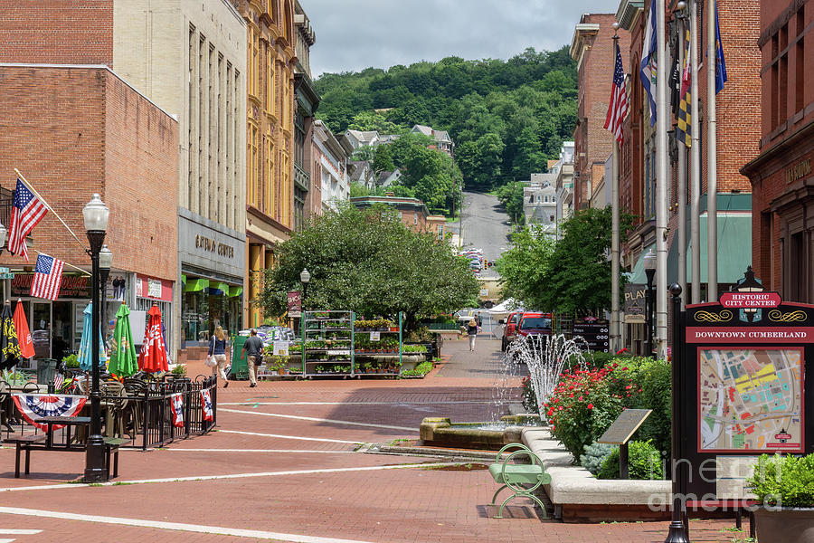 This pedestrian mall along Baltimore Street is in Cumberland, Maryland Photograph by William Kuta