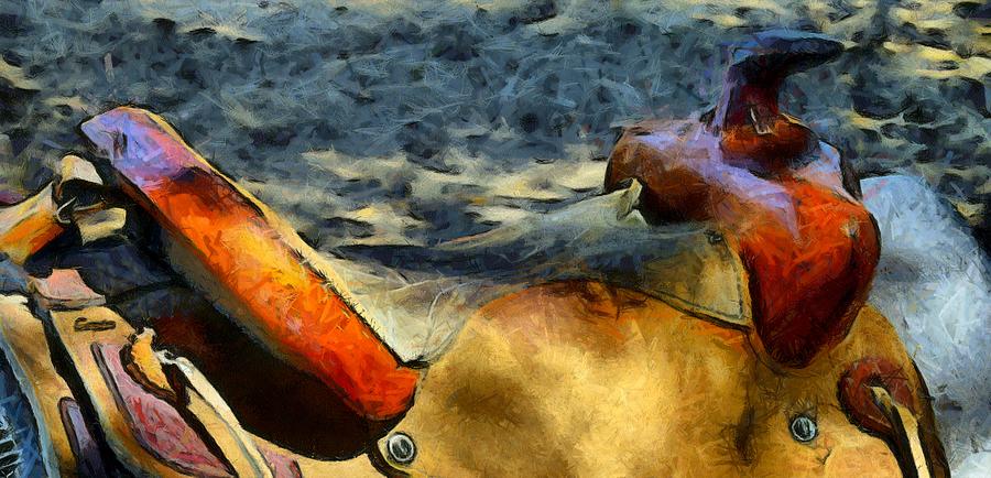 This saddle is actually in service as the picture was being taken. It is on the back of one of poni Digital Art by Floyd Snyder